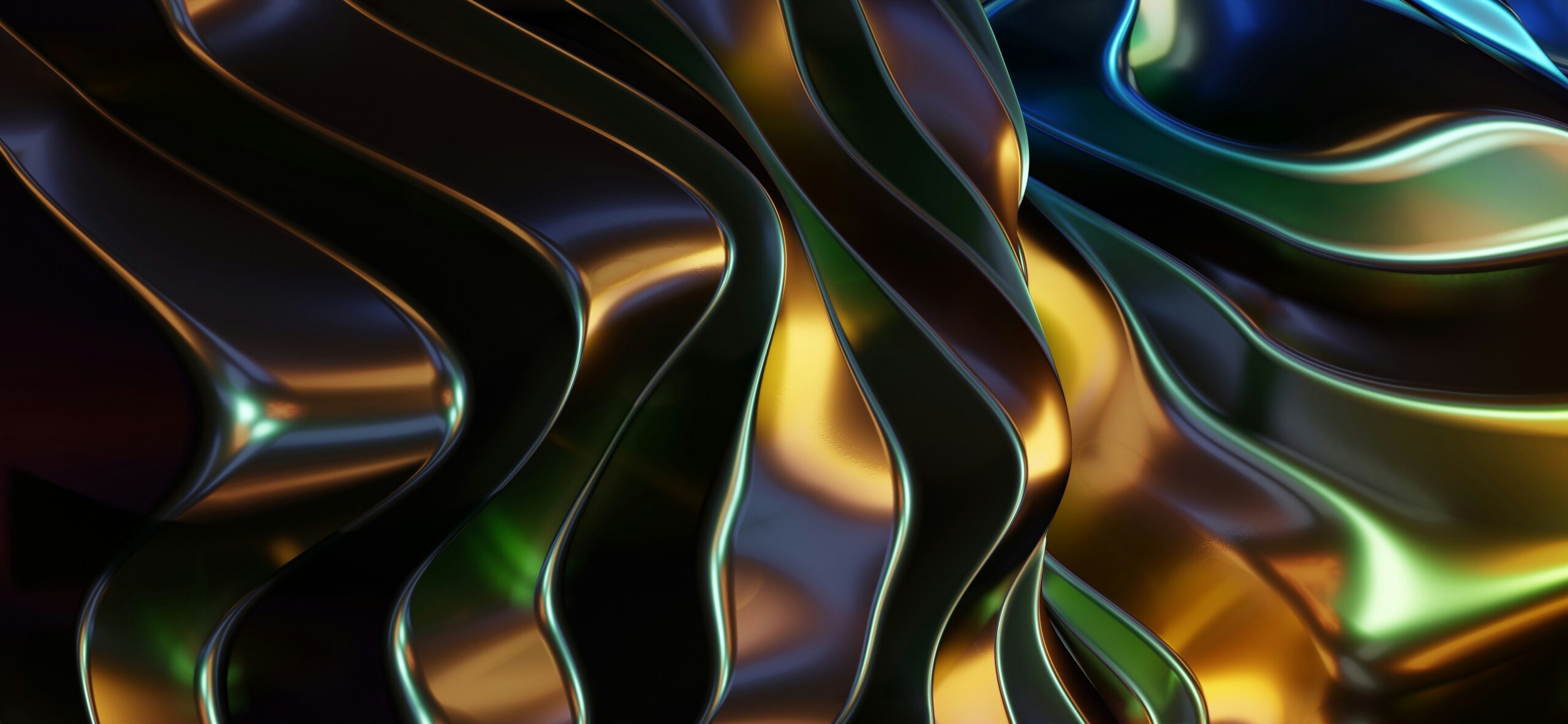 Abstract flowing shapes in gold, green, and blue — symbolizing sensitivity and the layered process of healing
